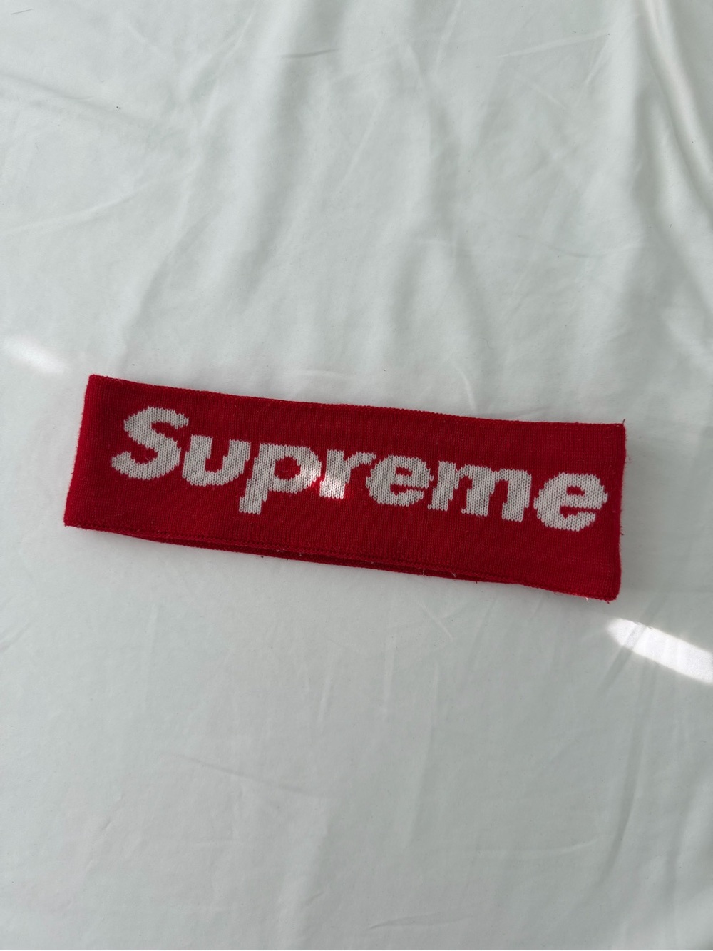 Supreme White and  Red Knit Headband (As seen on BTS Suga and V)
